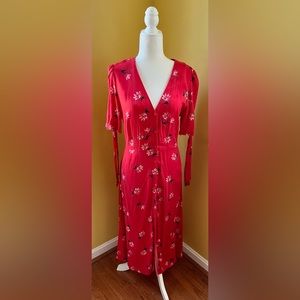H&M red floral midi dress women’s 14